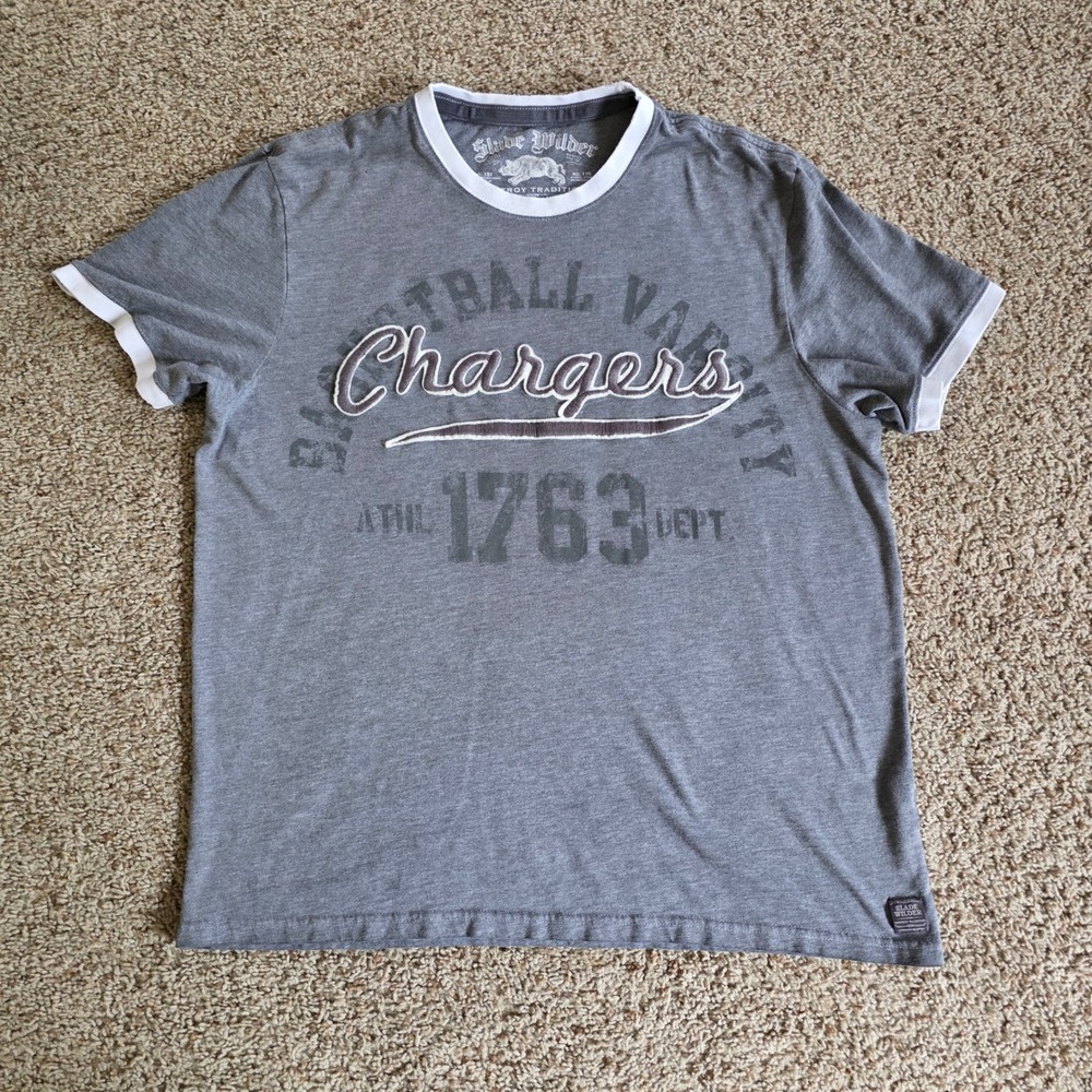 Slade‎ Wilder Mens Gray Chargers Basketball Varsity Ringer Graphic T-Shirt XL